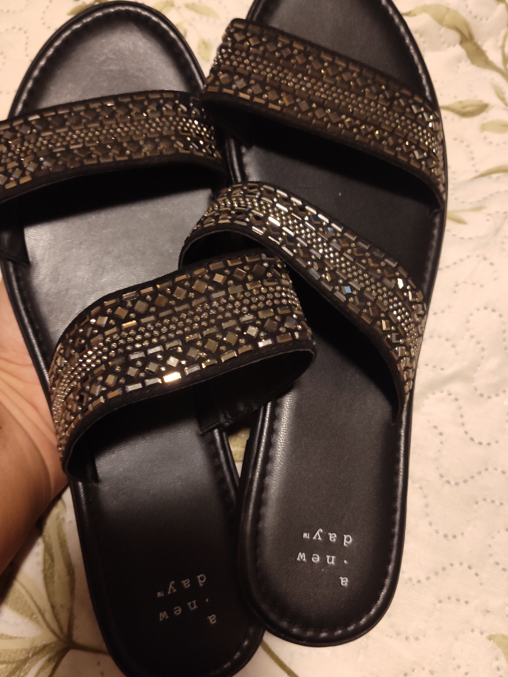 a new day Black Embellished Slide Sandals